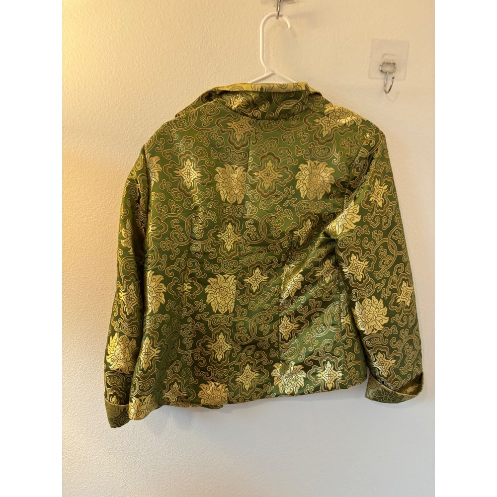 Ming Xing Green Gold Brocade Floral Medallion Jacket Size 38 Traditional Style
